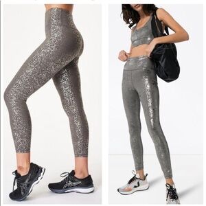 Sweaty Betty Metallic Silver Goddess Foil Leggings High Ride Activewear